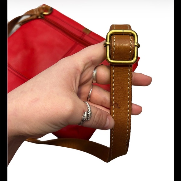 Red Pebbled Leather Fossil Crossbody Purse W Matching Wallet - Picture 7 of 9